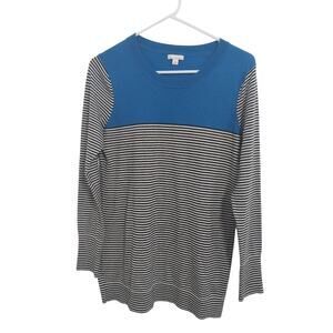Gap Womens Size M Long Sleeve Blue/Black & White Stripped Pullover Sweater